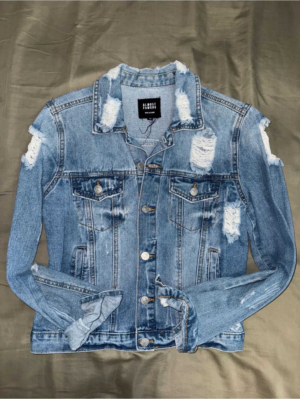 Almost Famous Distressed Light Blue Denim Jacket